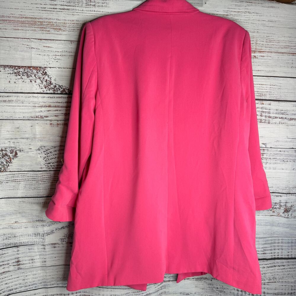 Tahari Women XL Hot Pink Long Blazer Ruched 3/4 Sleeve Open Front Career - Picture 4 of 6